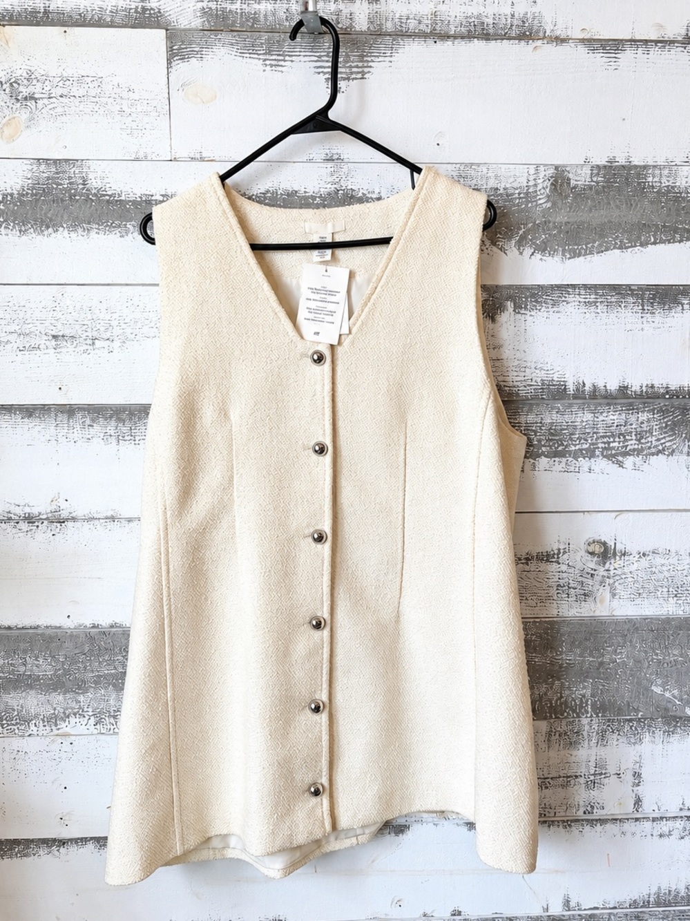 H&M Cream Textured Button-Front Mini Dress